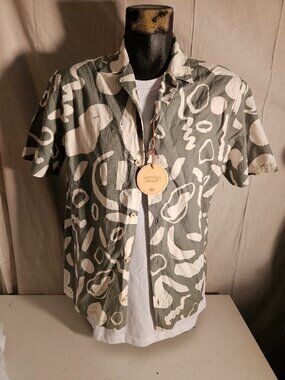 Common People Clothing Men's Abstract Camp Shirt In 100% Cotton NEW Sz L Large